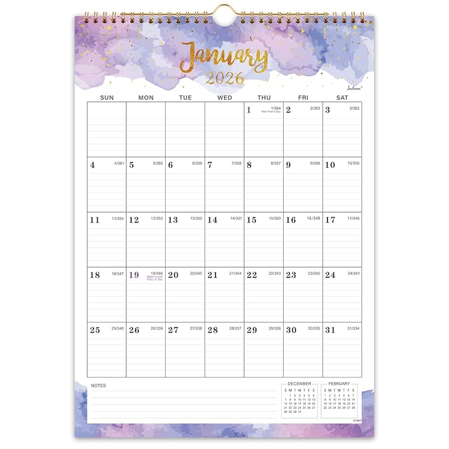 Colored Monthly Calendar 2026 Printable