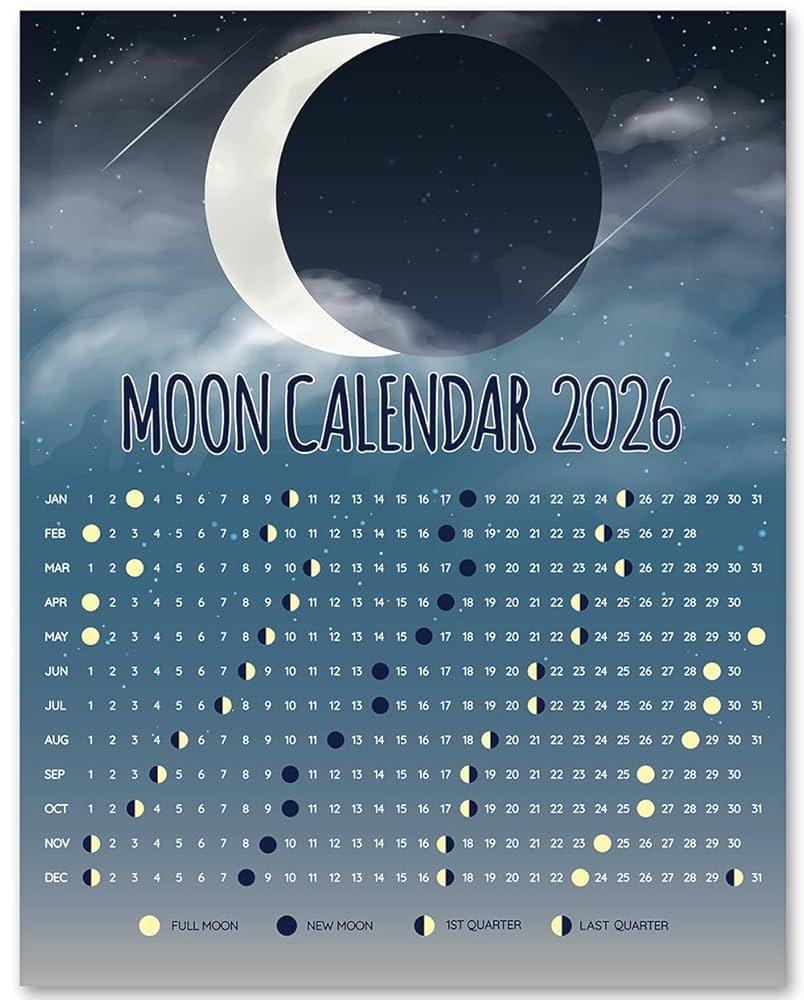 Amazon 2026 Calendar Phases Of The Moon Poster 11x14 Unframed Print Lunar Phases Astrology Moon Calendar Decorative Moon Wall Art Full New Moon Celestial Night Sky Astronomy