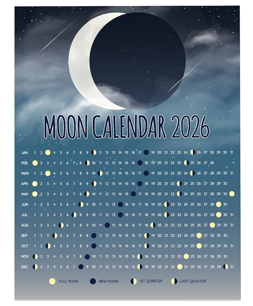 Amazon 2026 Calendar Phases Of The Moon Poster 16x20 Unframed Print Lunar Phases Astrology Moon Calendar Decorative Moon Wall Art Full New Moon Celestial Night Sky Astronomy