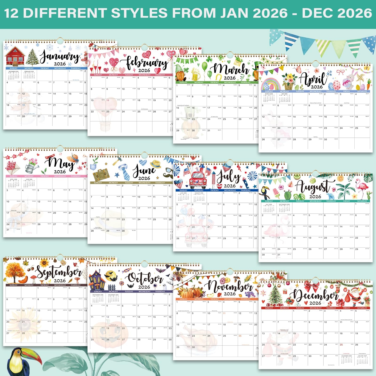 Amazon 2026 Calendar Wall Calendar 2026 January 2026 December 2026 Wall Calendar 14 8 X 11 6 With Julian Dates Hanging Hole Thick Paper Office Products