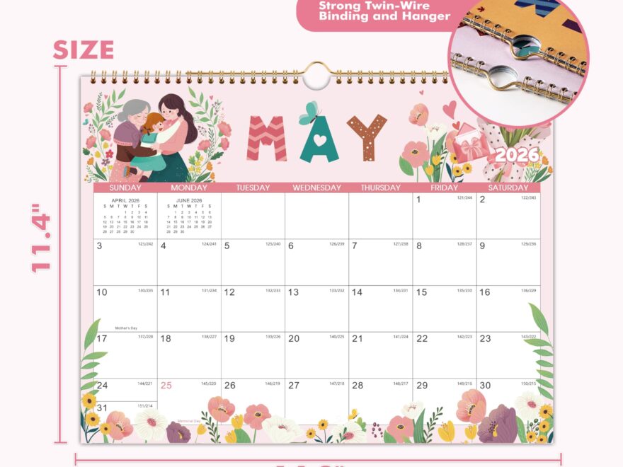 Amazon 2026 Wall Calendar Wall Calendar 2026 January 2026 December 2026 14 6 X 11 5 12 Months Calendar With Julian Dates Twin Wire Binding Hanging Hook Thick Paper Office Products