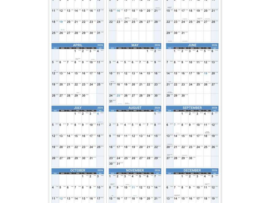 Amazon 2026 Yearly Wall Calendar 2026 Wall Calendar With Julian Date Jan 2026 Dec 2026 One Page For Organizing Premium Thick Paper Vertical Gift Pocket 34 8 X 22 8 Open Blue Office Products