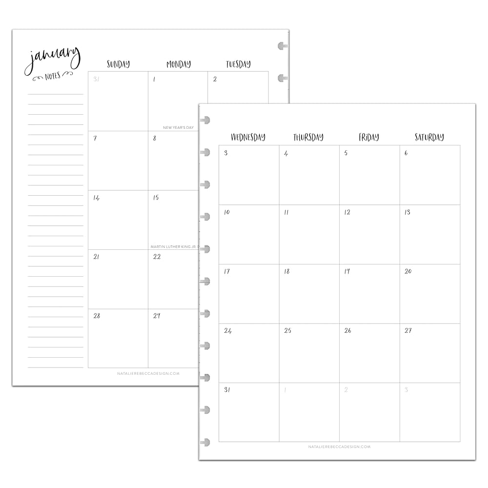 Amazon BetterNote 2026 Monthly Calendar Refill Fits Discbound Notebooks Fits Happy Planner Levenger Circa Arc Staples TUL Office Depot InkWell Press Whimsy 9 Disc 7 x9 25 Office Products