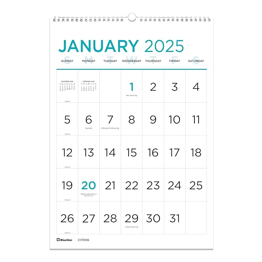 Amazon Blueline 2025 Monthly Wall Calendar Large Print 12 Months January To December Twin Wire Binding 12 X 17 C173106 25 Office Products