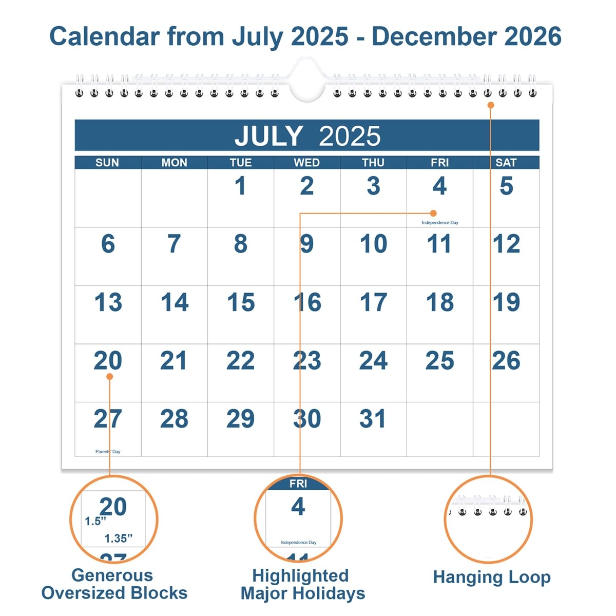Amazon Calendar 2025 2026 Wall Calendar From September 2025 To December 2026 2025 2026 Calendar With Thick Paper 8 5 X 11 Blue Office Products