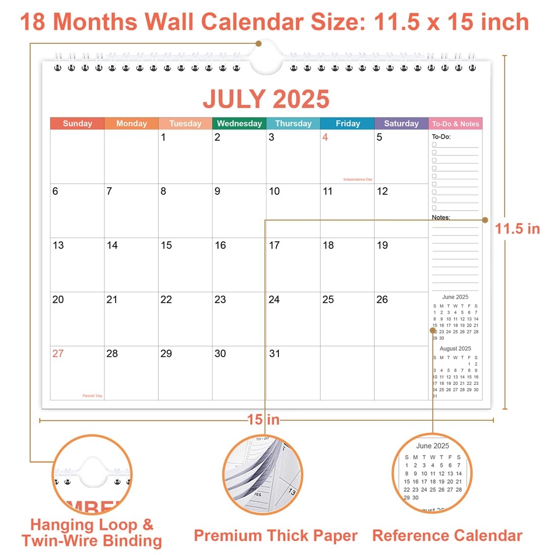 Amazon Calendar 2025 2026 Wall Calendar From September 2025 To December 2026 2025 Calendar With Premium Paper Twin Wire Binding Hanging Hook 11 5 X 14 5 Colorful Office Products
