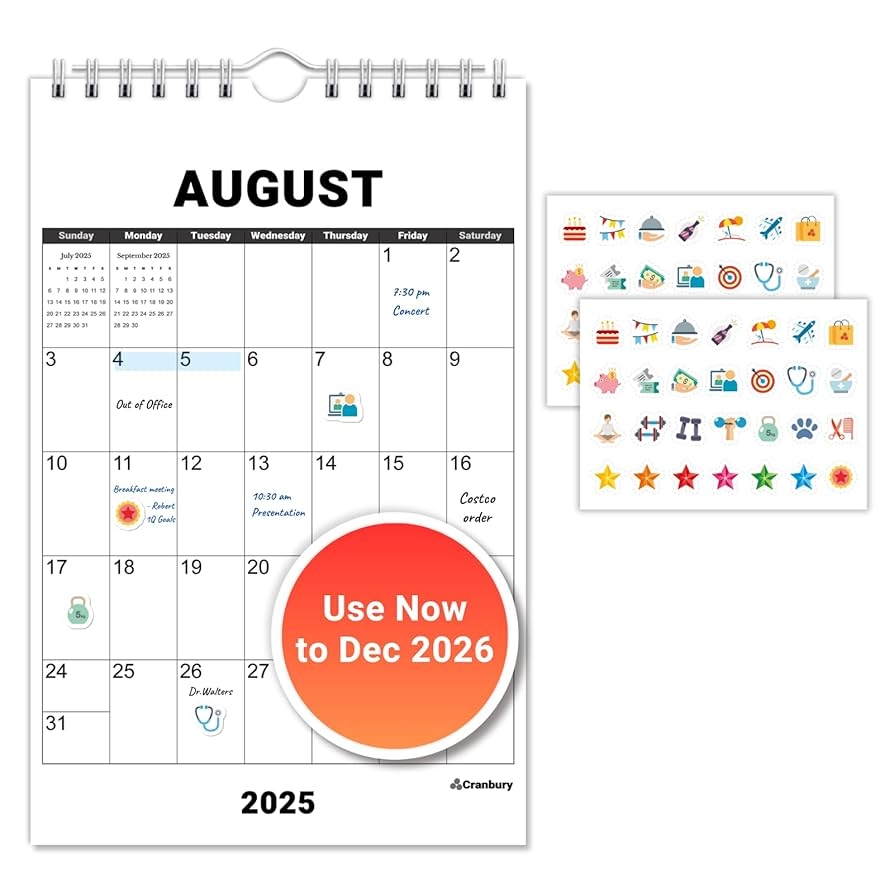 Amazon CRANBURY Small Wall Calendar 2025 2026 5 5x8 5 Small Calendar For Wall Or Desk Use Now To December 2026 Mini Notepad Planner On Back Appointment Planner Includes Stickers Office Products