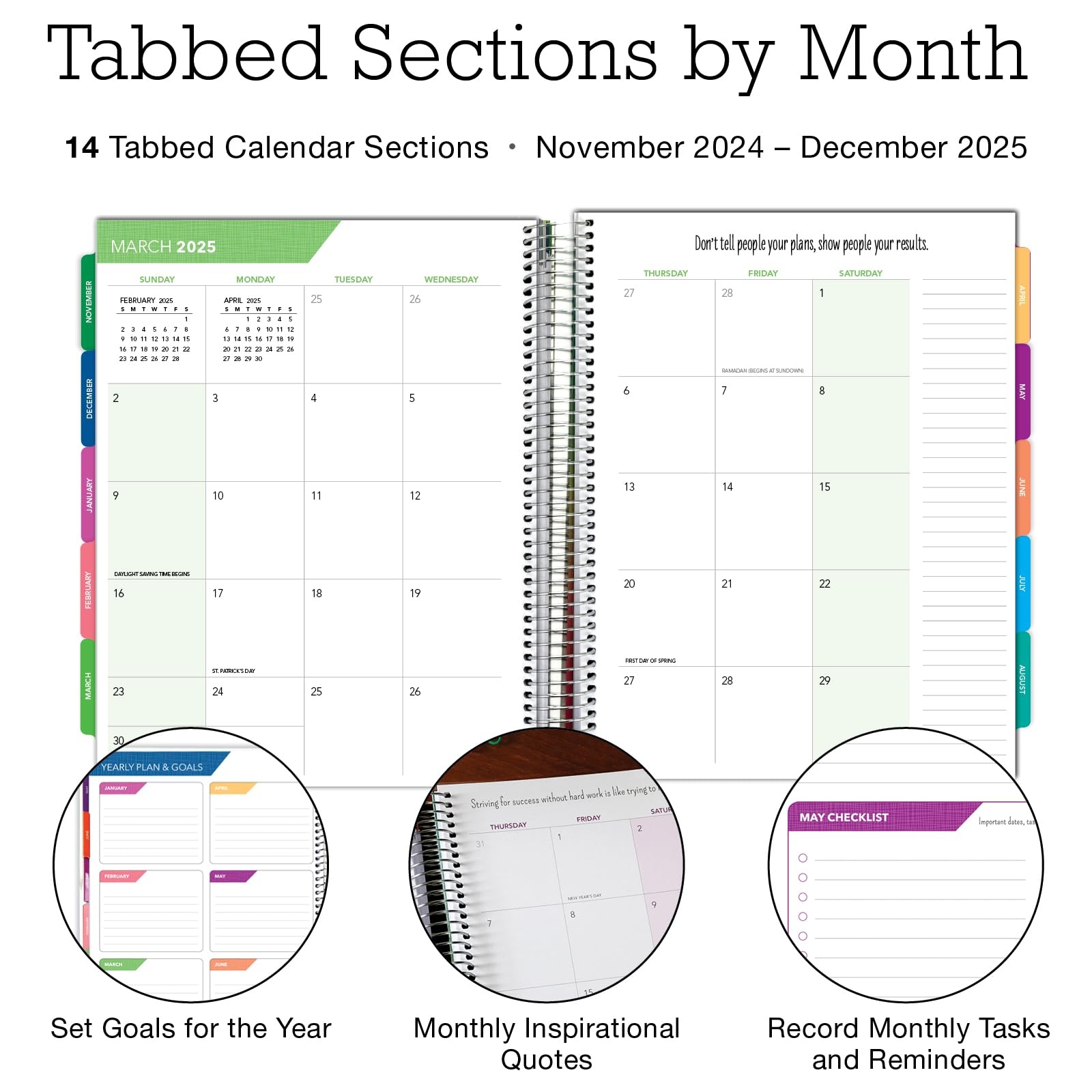 Amazon Deluxe 2025 Planner 7 x9 14 Months November 2024 December 2025 Includes Page Tabs Bookmark Planning Stickers Pocket Folder Daily Weekly Monthly Planner Yearly Agenda Rainbow Floral Office Products