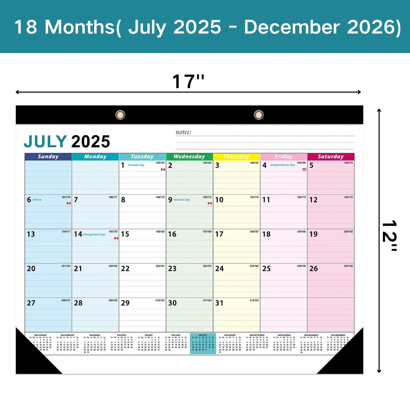 Amazon Desk Calendar 2025 18 Months Desktop Calendar From JUL 2025 DEC 2026 Large Monthly Wall Calendars With Hanging Hole And Corner Protector For Office School Home 12 X 17 Office Products