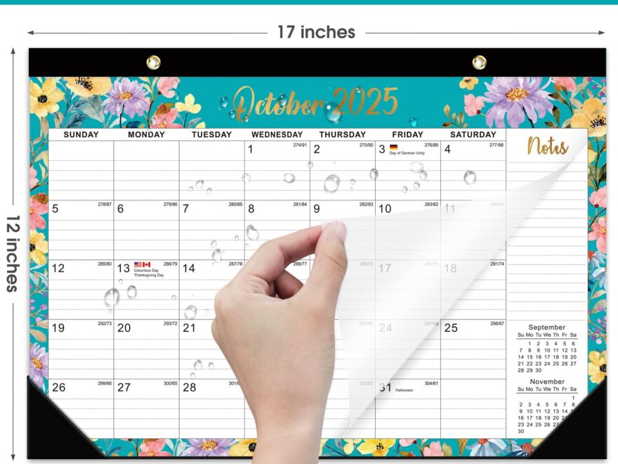 Amazon Desk Calendar 2025 2026 21 Months Calendar Runs From October 2025 To June 2027 Large 17 X 12 Desktop Wall Monthly Calendar For Home School Or Office Floral Pattern Office Products