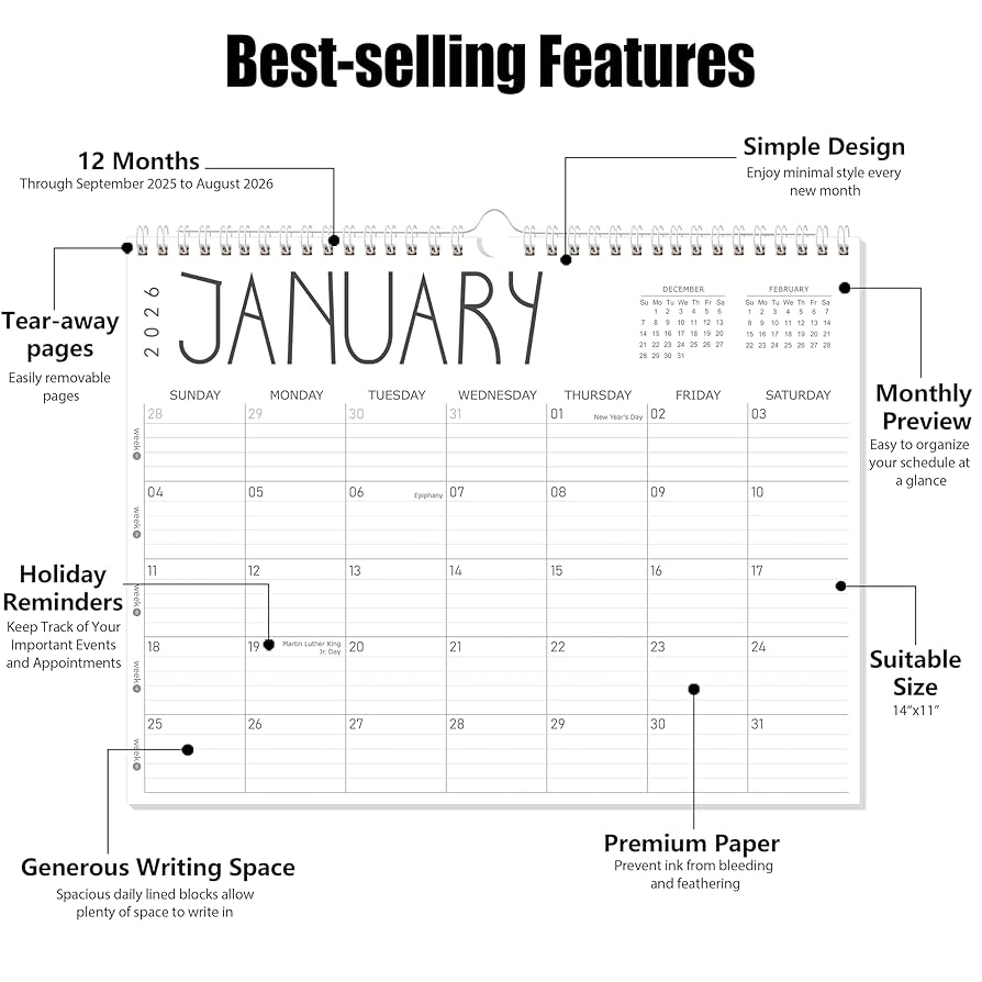 Amazon GuassLee 2025 Wall Calendar 12 Monthly Calendar From September 2025 To August 2026 14 X 11 2025 2026 Hanging Calendar With Spiral Binding Week Numbers For School Home Office Planning Organizing Office Products