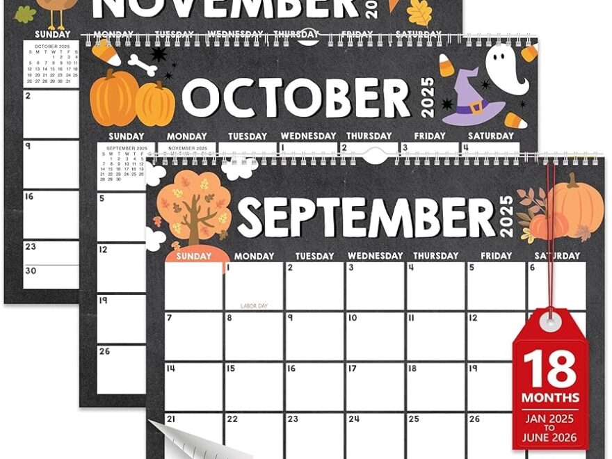 Amazon Hadley Designs Wall Calendar 2025 2026 18 Month Hanging Calendar 2025 2026 For Family Home School Office Spiral Bound With Large Date Blocks Notes Sections Doodle Chalk Office Products