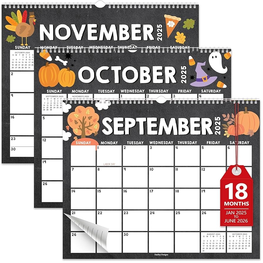 Amazon Hadley Designs Wall Calendar 2025 2026 18 Month Hanging Calendar 2025 2026 For Family Home School Office Spiral Bound With Large Date Blocks Notes Sections Doodle Chalk Office Products