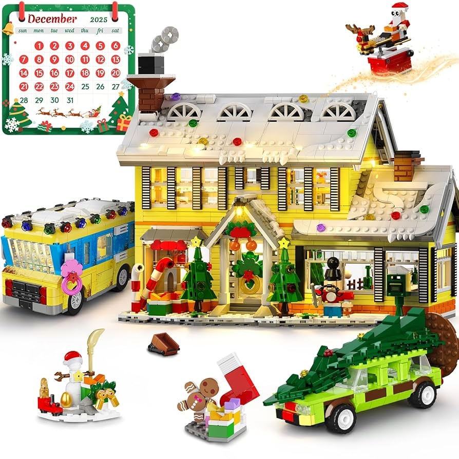 Amazon HOGOKIDS Advent Calendar 2025 Christmas Building Set With Light 24 Days Christmas Countdown Mini House Building Block Kit With Bus Pickup Truck Xmas For Adults Kids Girls Boys Age 12 