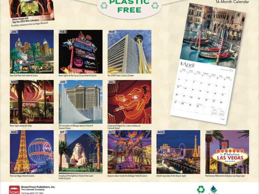 Amazon Las Vegas 2025 12 X 24 Inch Monthly Square Wall Calendar Foil Stamped Cover Plastic Free BrownTrout USA United States Of America Nevada Rocky Mountain City 9781975475062