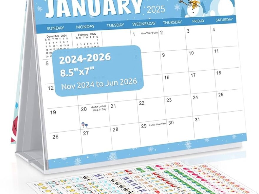 Amazon SKYDUE Desk Calendar 2025 2026 Nov 2024 To Jun 2026 20 Months Small Desk Calendar With Planner Stickers 8 5 X 7 Desktop Calendar Planner Holiday Theme Office Products