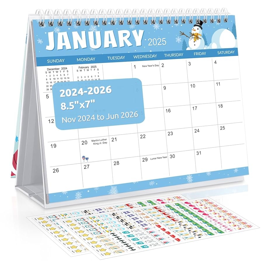 Amazon SKYDUE Desk Calendar 2025 2026 Nov 2024 To Jun 2026 20 Months Small Desk Calendar With Planner Stickers 8 5 X 7 Desktop Calendar Planner Holiday Theme Office Products