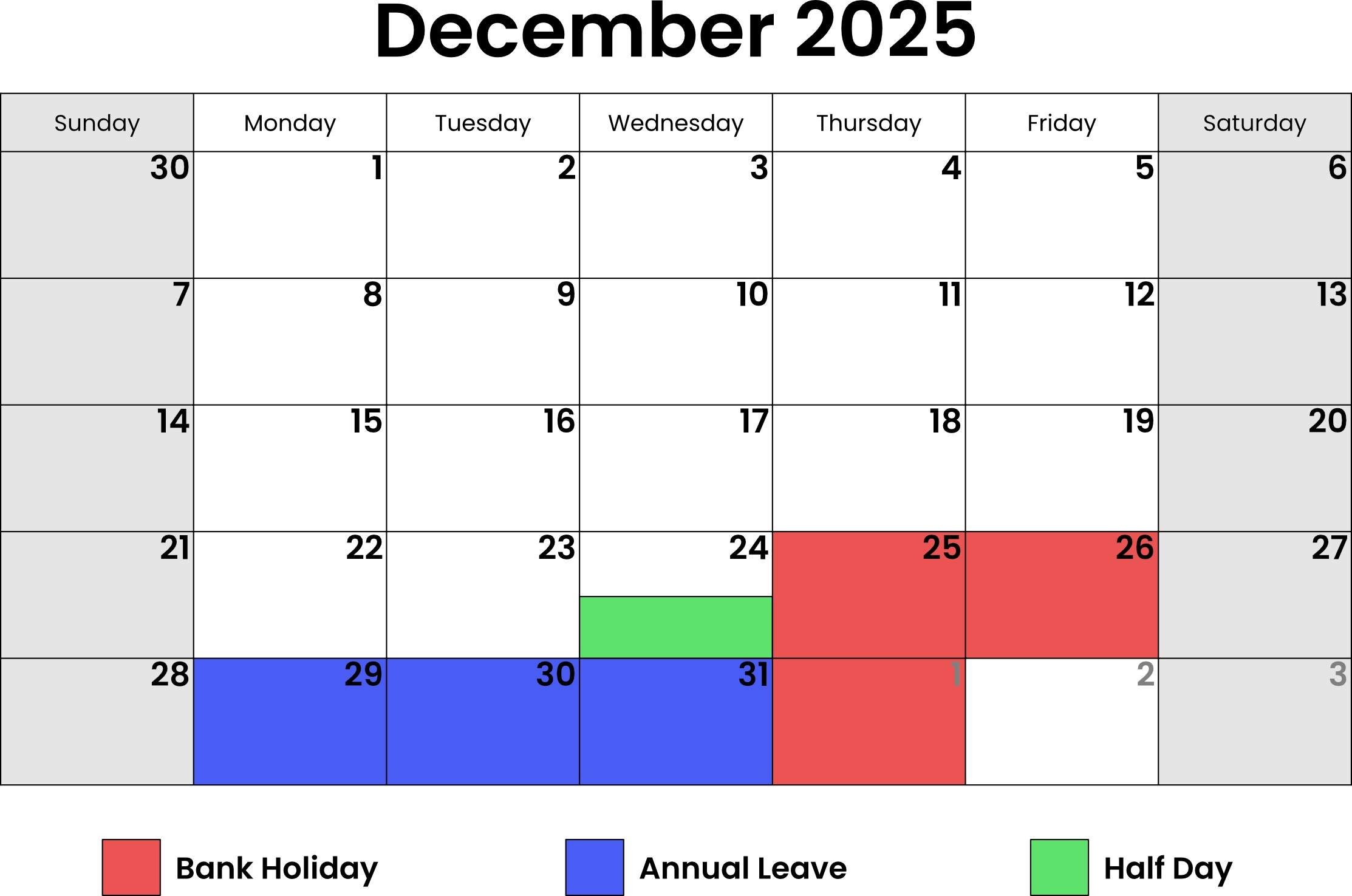 December 2025 Calendar Christmas