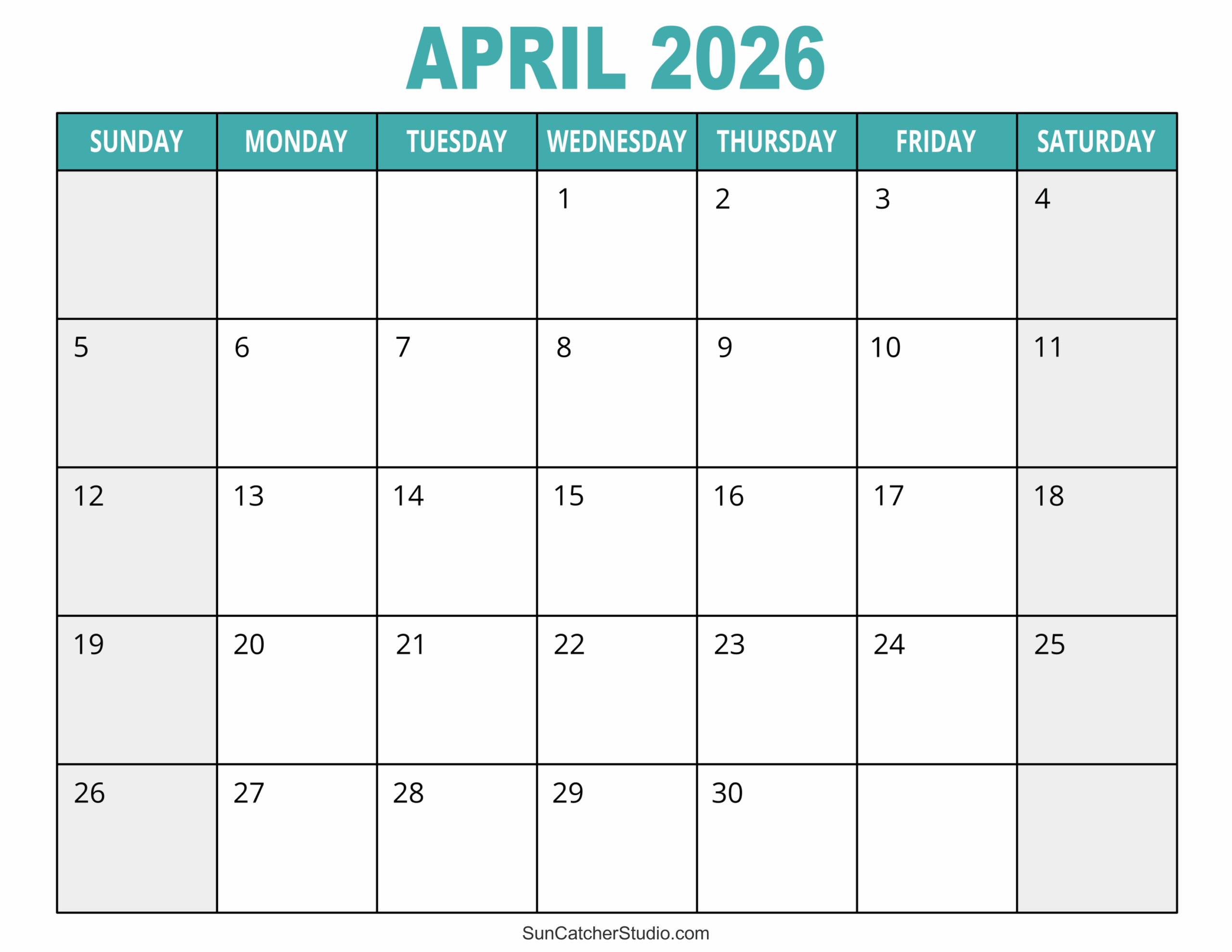 Free Printable Monthly Calendar Template 2026