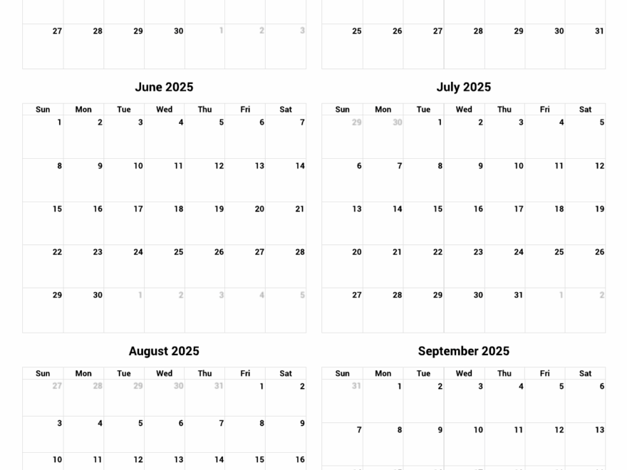 April To September 2025 Printable Calendar Custom Calendar Maker