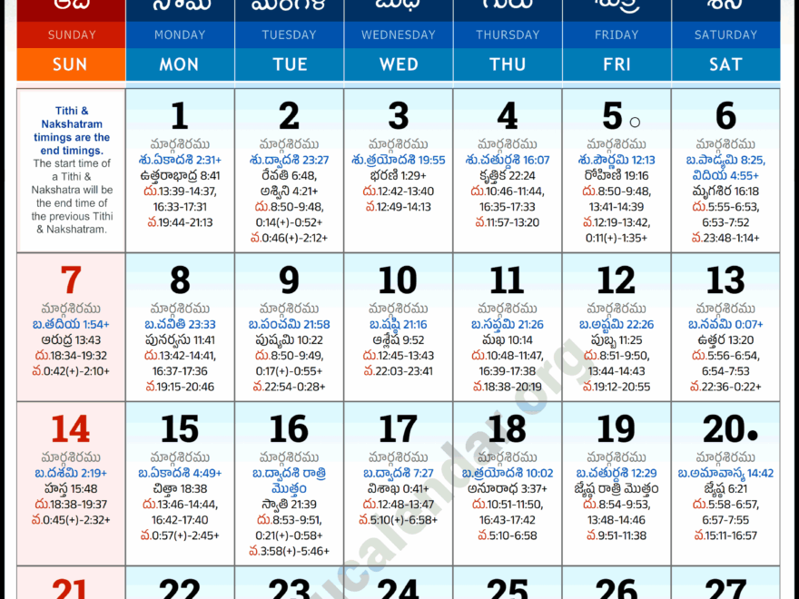 Auckland Telugu Calendar 2025 December PDF Festivals