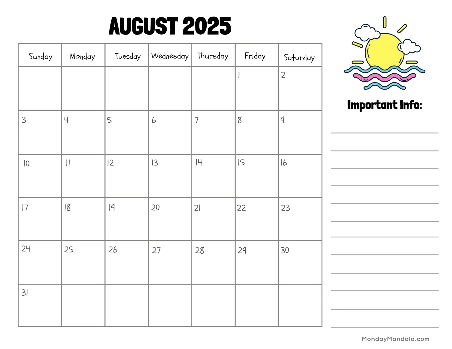 August 2025 Calendar 52 Free PDF Printables 