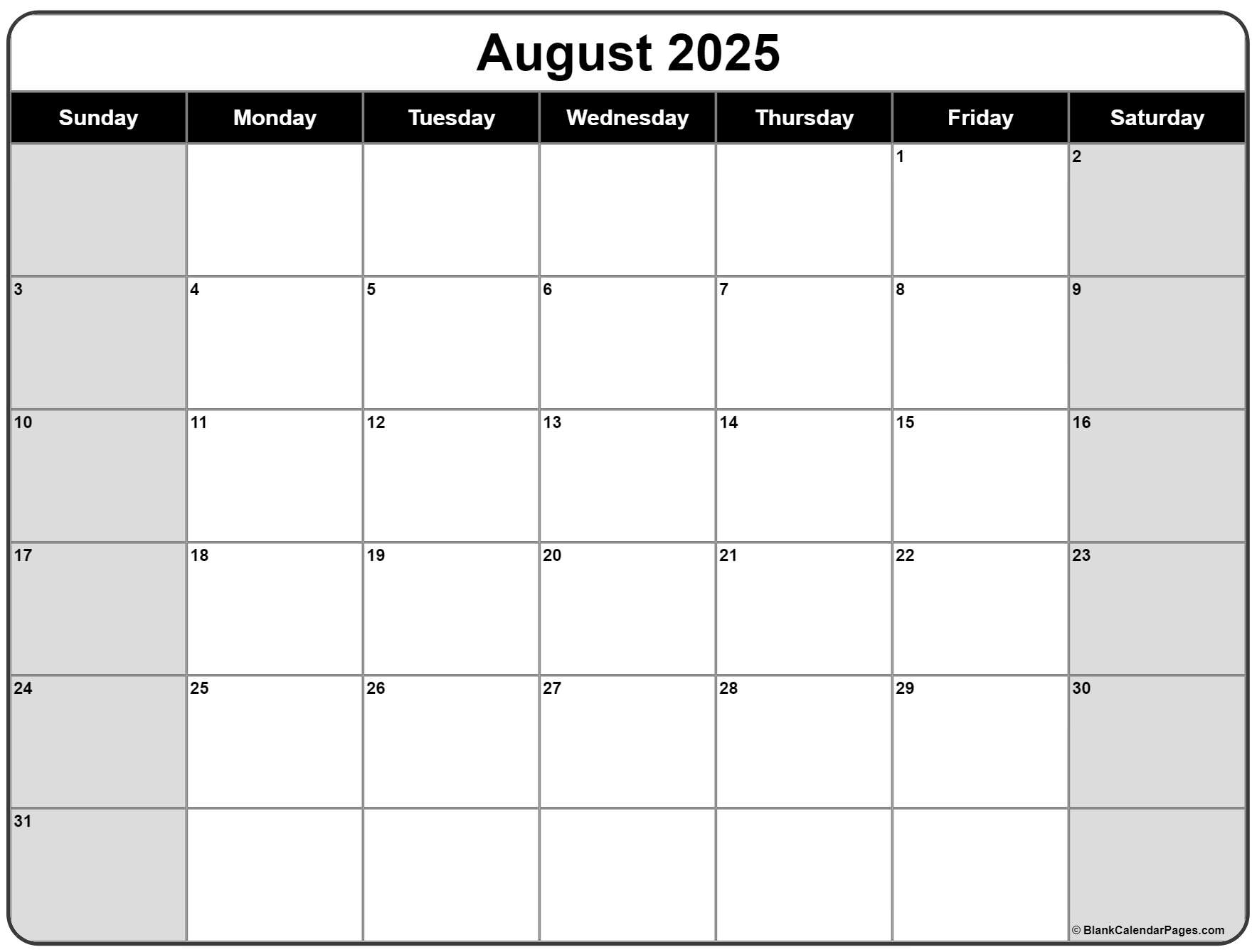August 2025 Calendar Free Printable Calendars