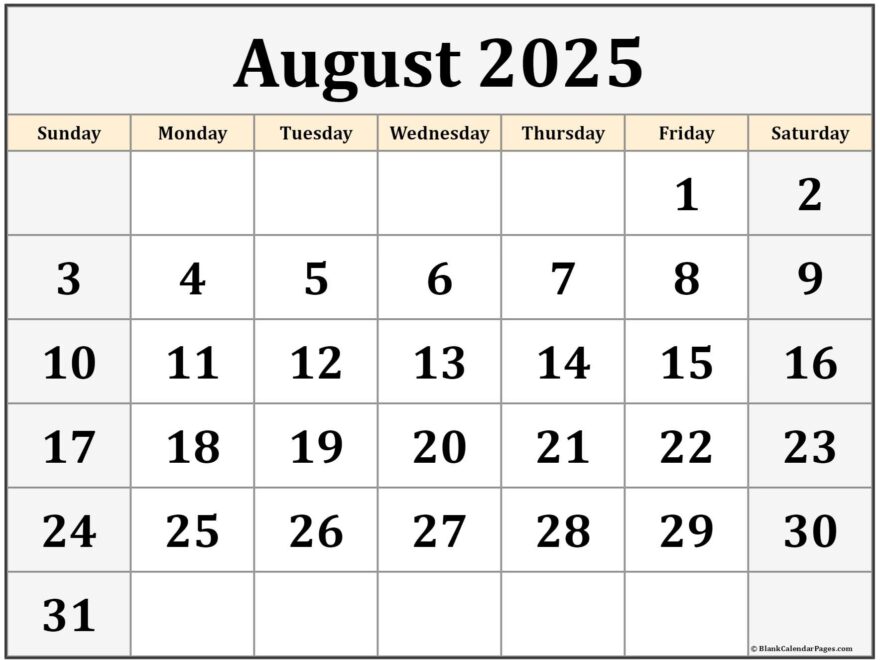 August 2025 Calendar Free Printable Calendars