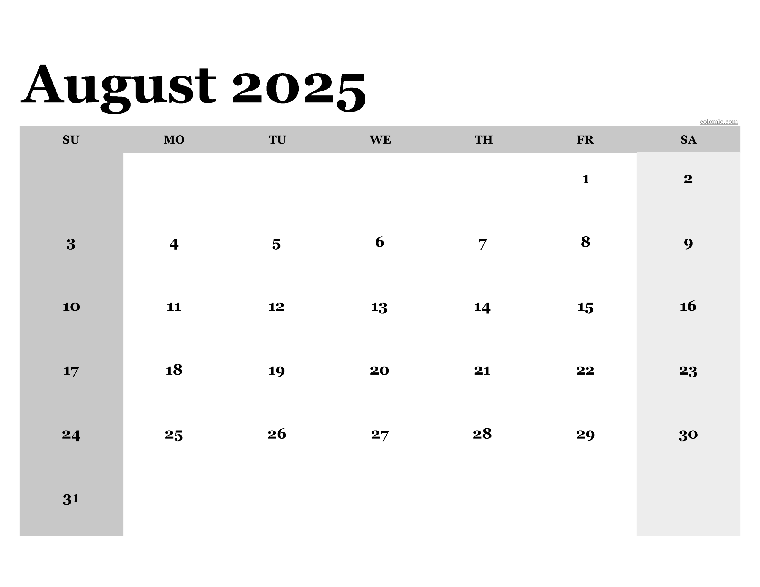 Calendar August 2025 To September 2025