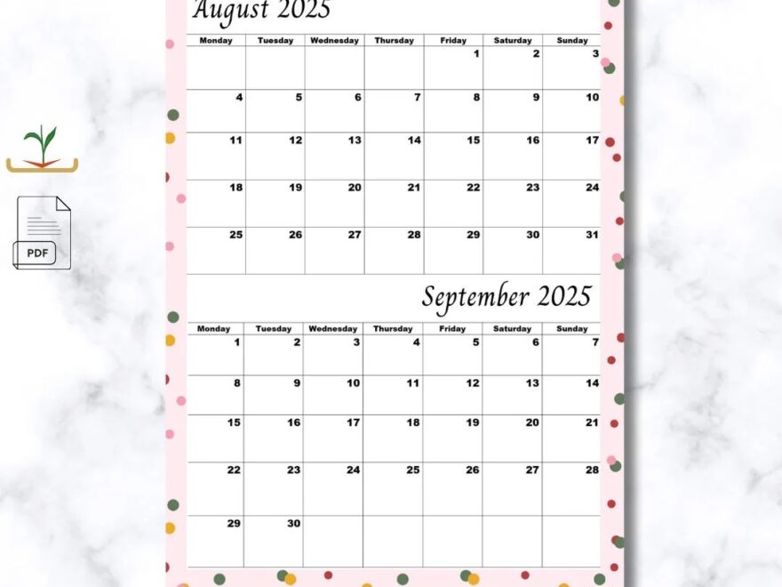 August 2025 Calendar September 2025 Month August September Calendar In One Page Monday Start A4 Size PDF Digital Download Etsy