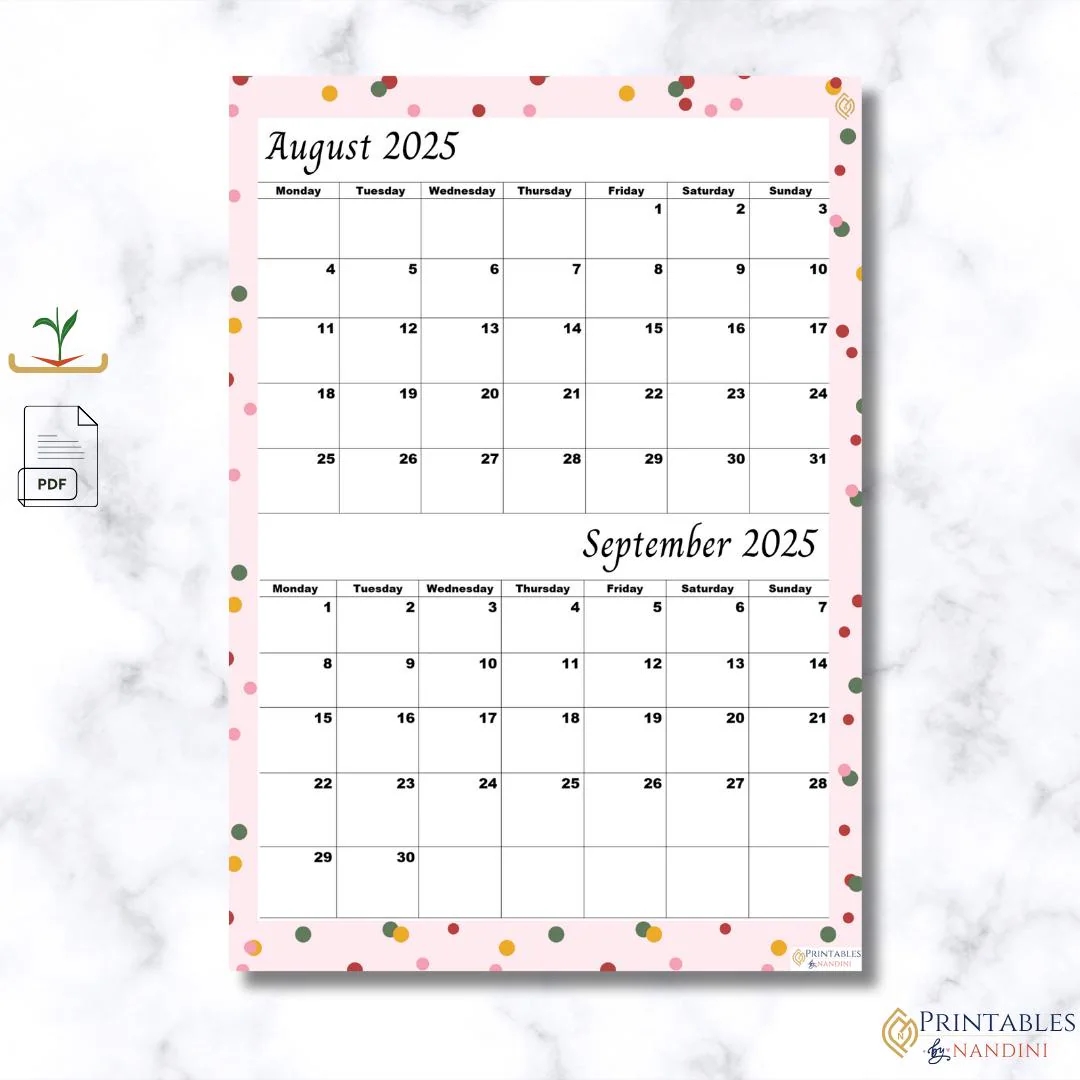August 2025 Calendar September 2025 Month August September Calendar In One Page Monday Start A4 Size PDF Digital Download Etsy