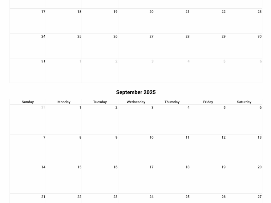August And September 2025 Calendar Custom Calendar Maker