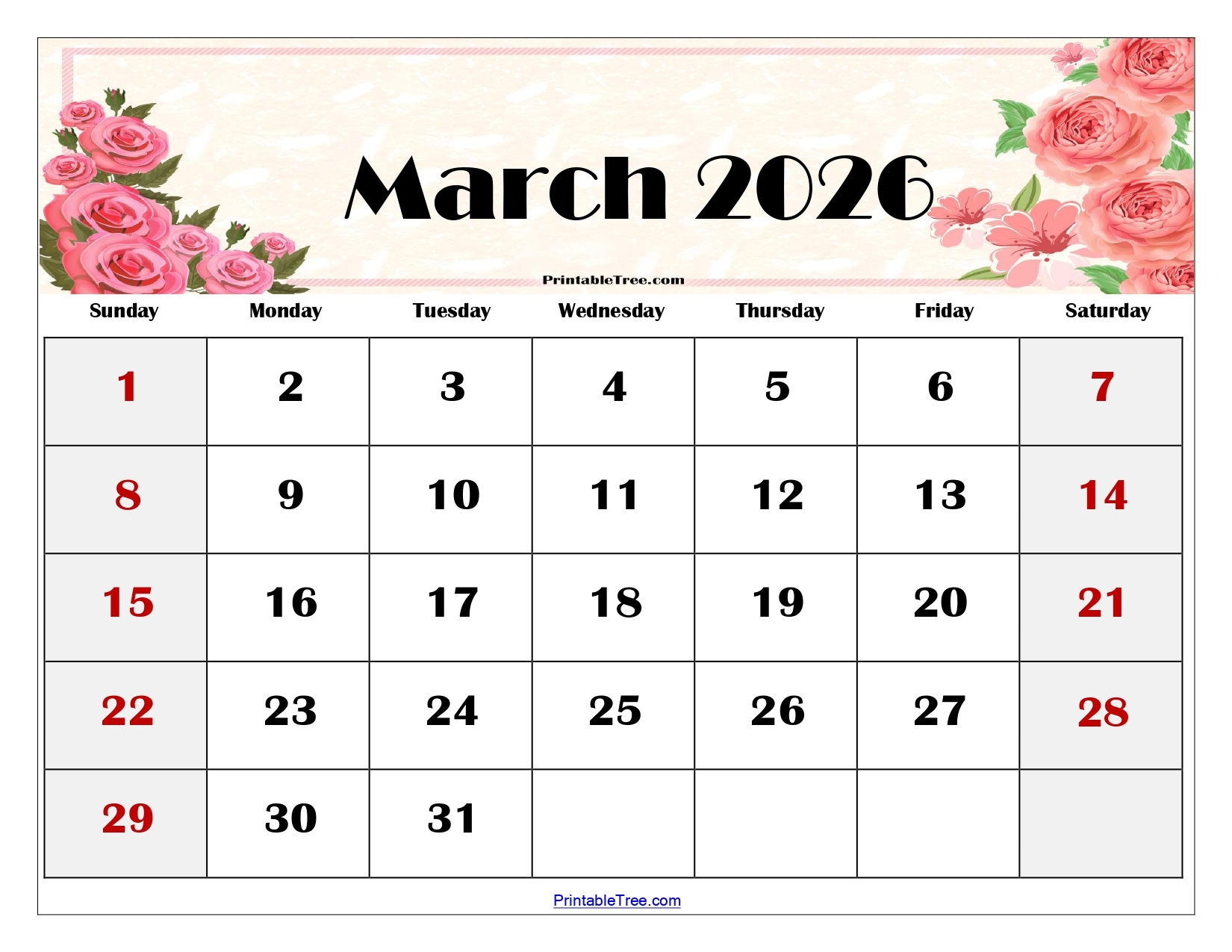Julian Calendar March 2026