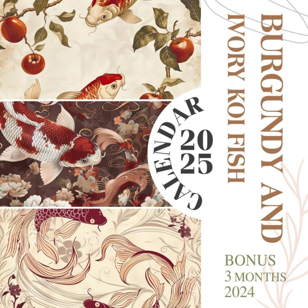 Burgundy And Ivory Koi Fish Calendar 2025 15 Month Covering Oct 2024 To Dec 2025 Bonus 3 Months 2024 With Holidays Large Note Sections Great Gift For Organizing Planning Case Lewis Amazon Books