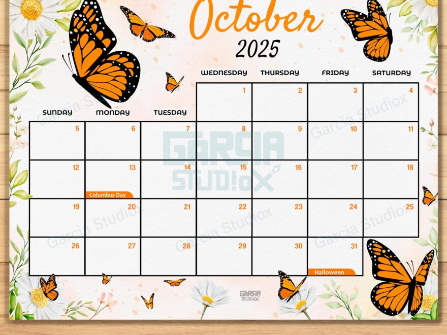 Buy Editable October 2025 Calendar Orange Butterfly Floral Design Printable Monthly Planner Digital Download PDF Refillable Planner 2025 Online In India Etsy