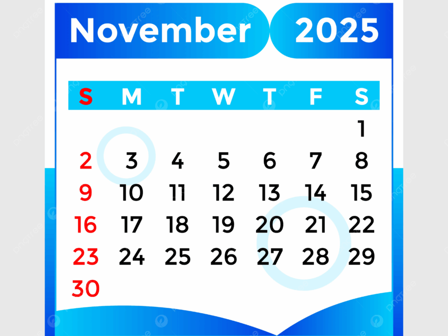 Calendar 2025 Month Of November Skyblue Vector Template Download On Pngtree