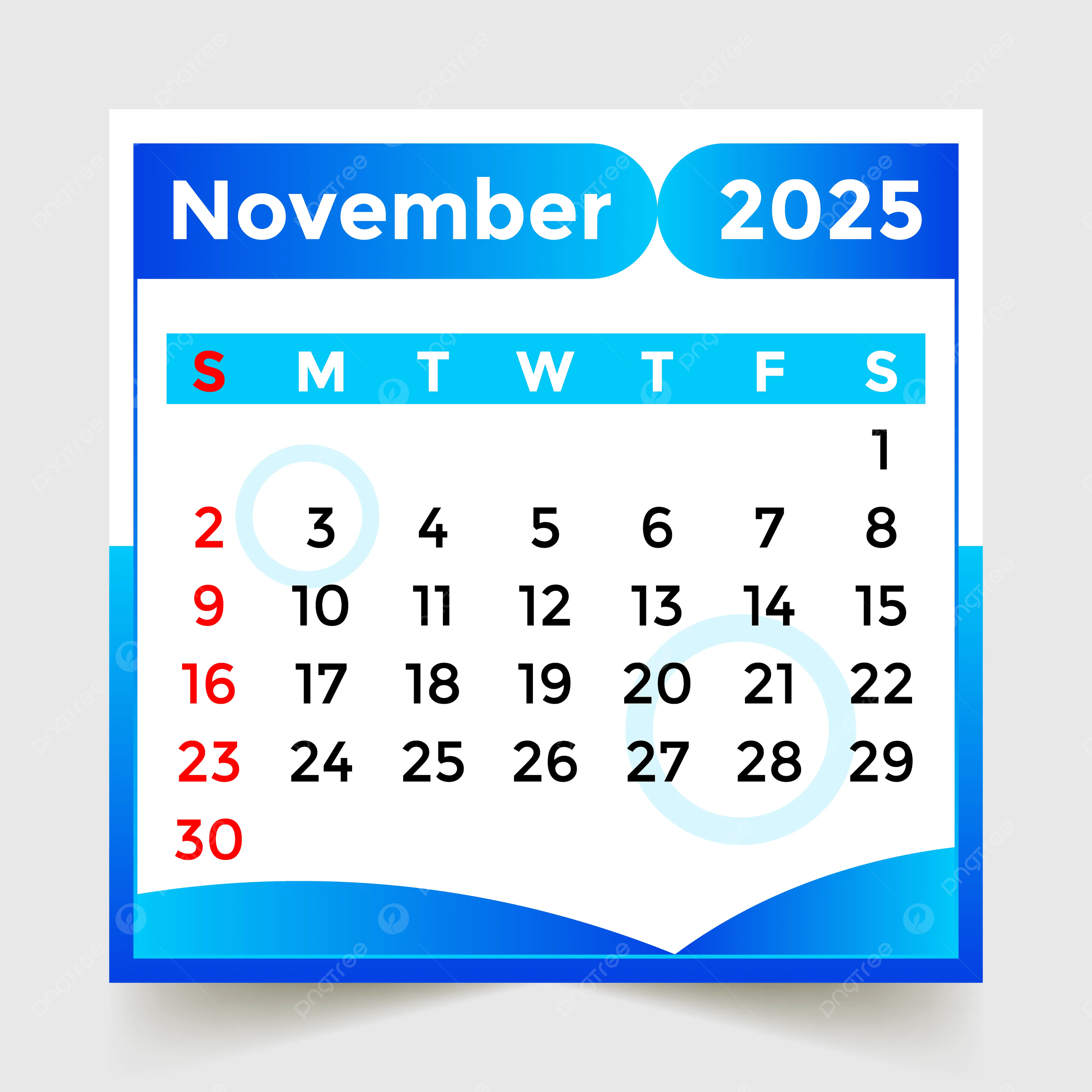 Calendar 2025 Month Of November Skyblue Vector Template Download On Pngtree
