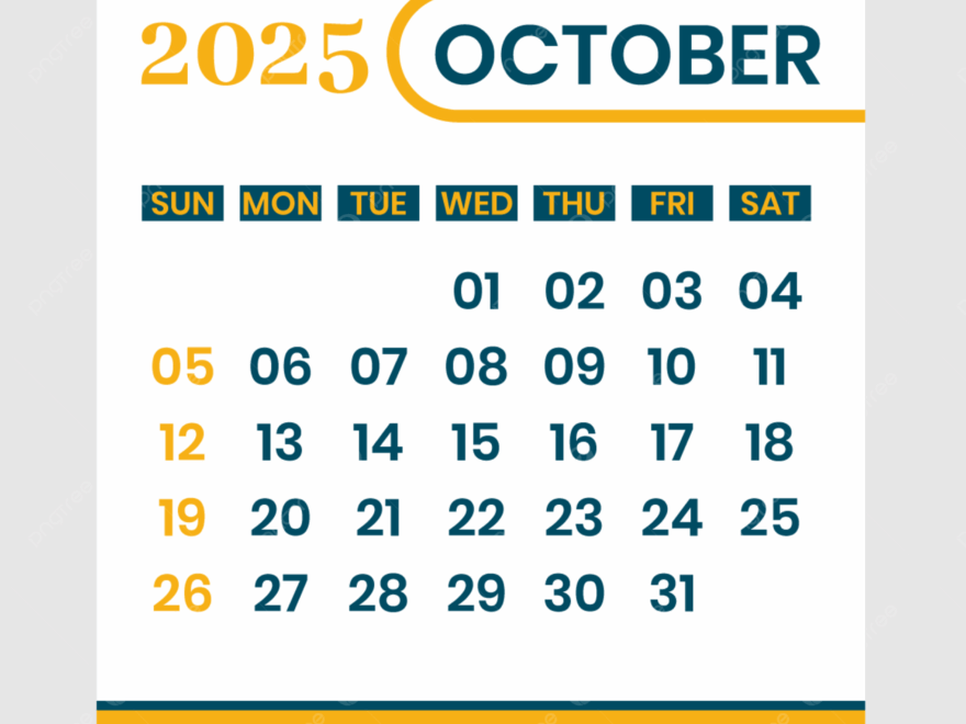 Calendar 2025 Month Of October Vector Template Download On Pngtree
