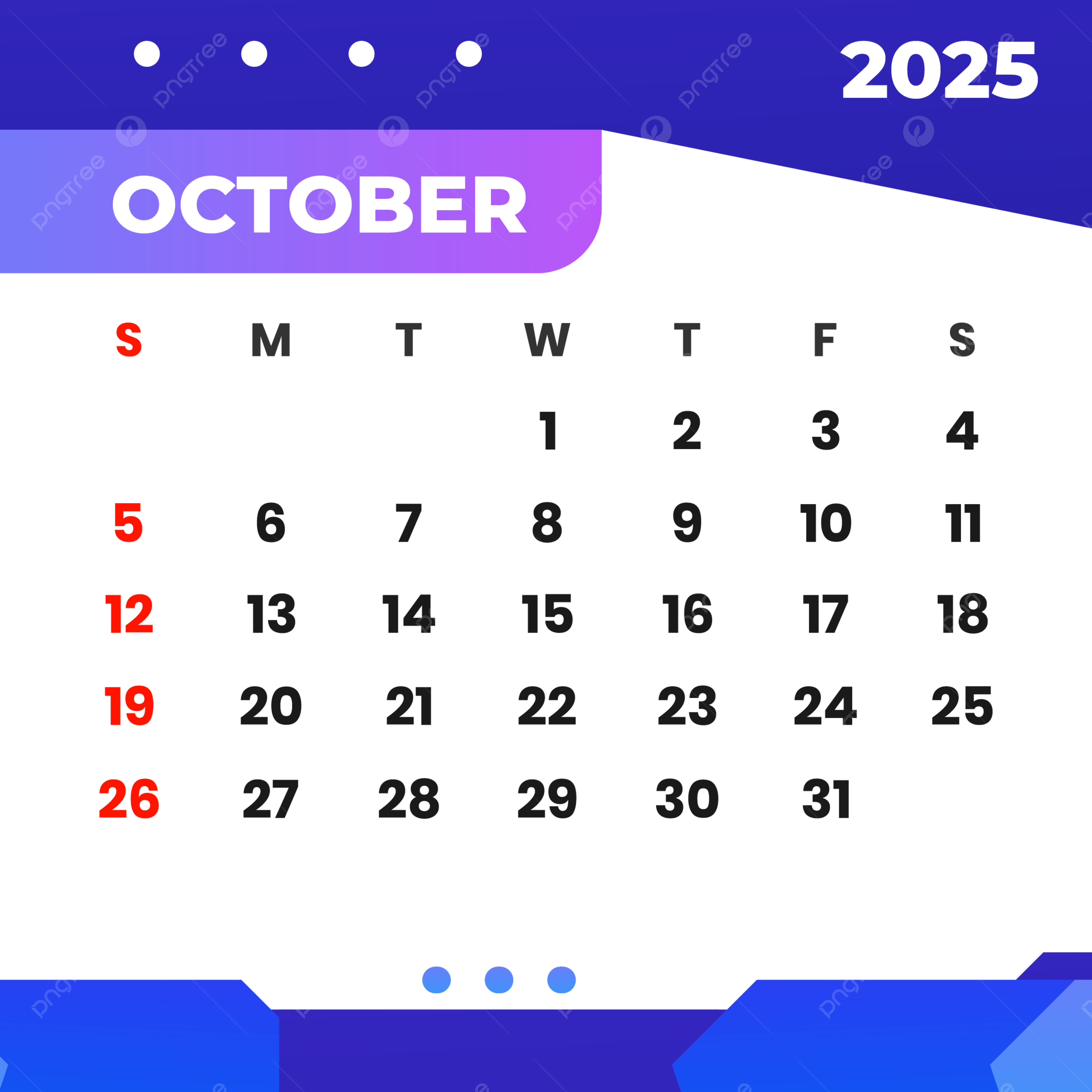 Calendar 2025 October Clipart Templates Vector Month Calendar October PNG And Vector With Transparent Background For Free Download