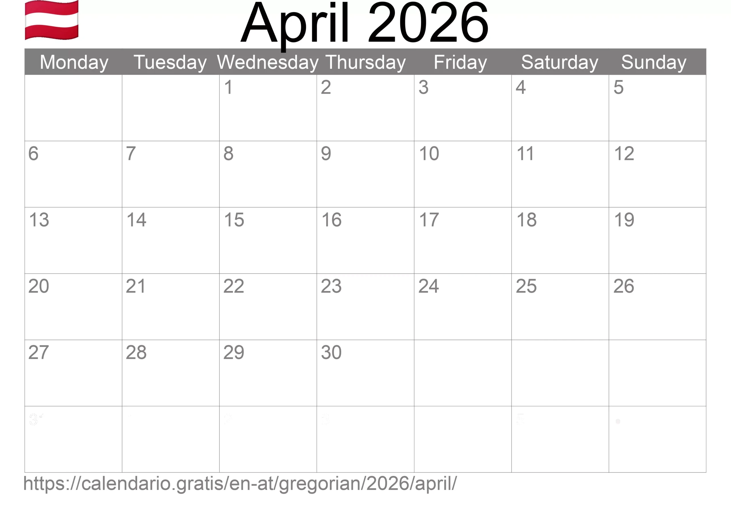 Gregorian Calendar April 15 2026