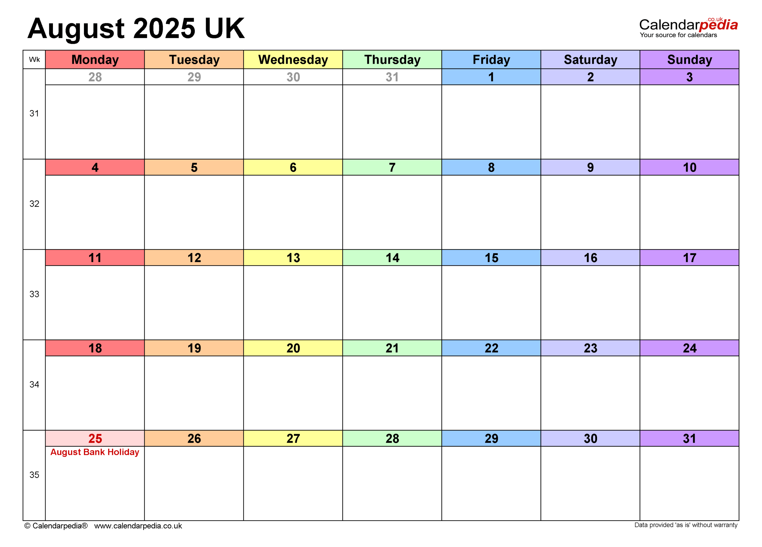 August Through October 2025 Calendar