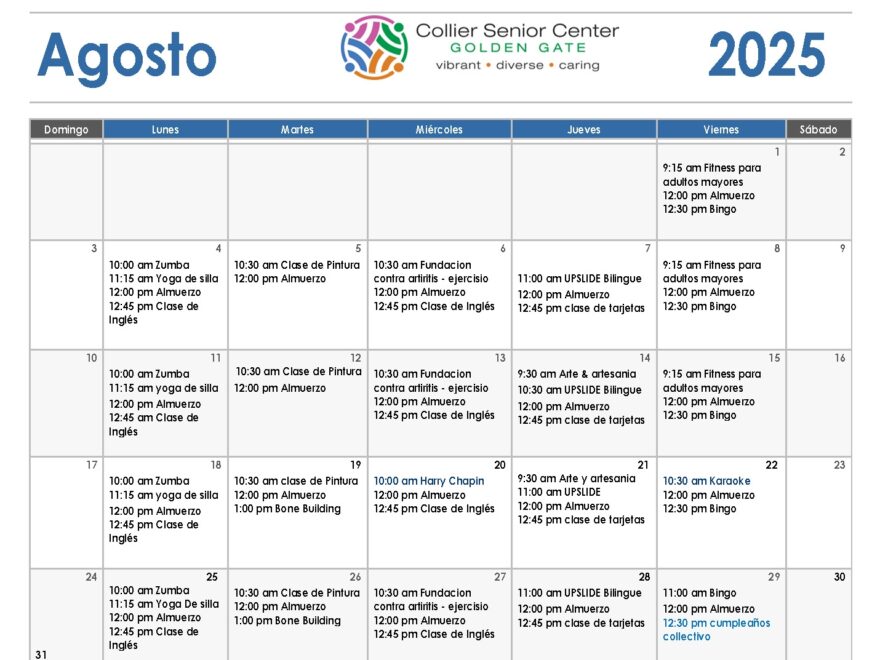 Calendar Collier Senior Center