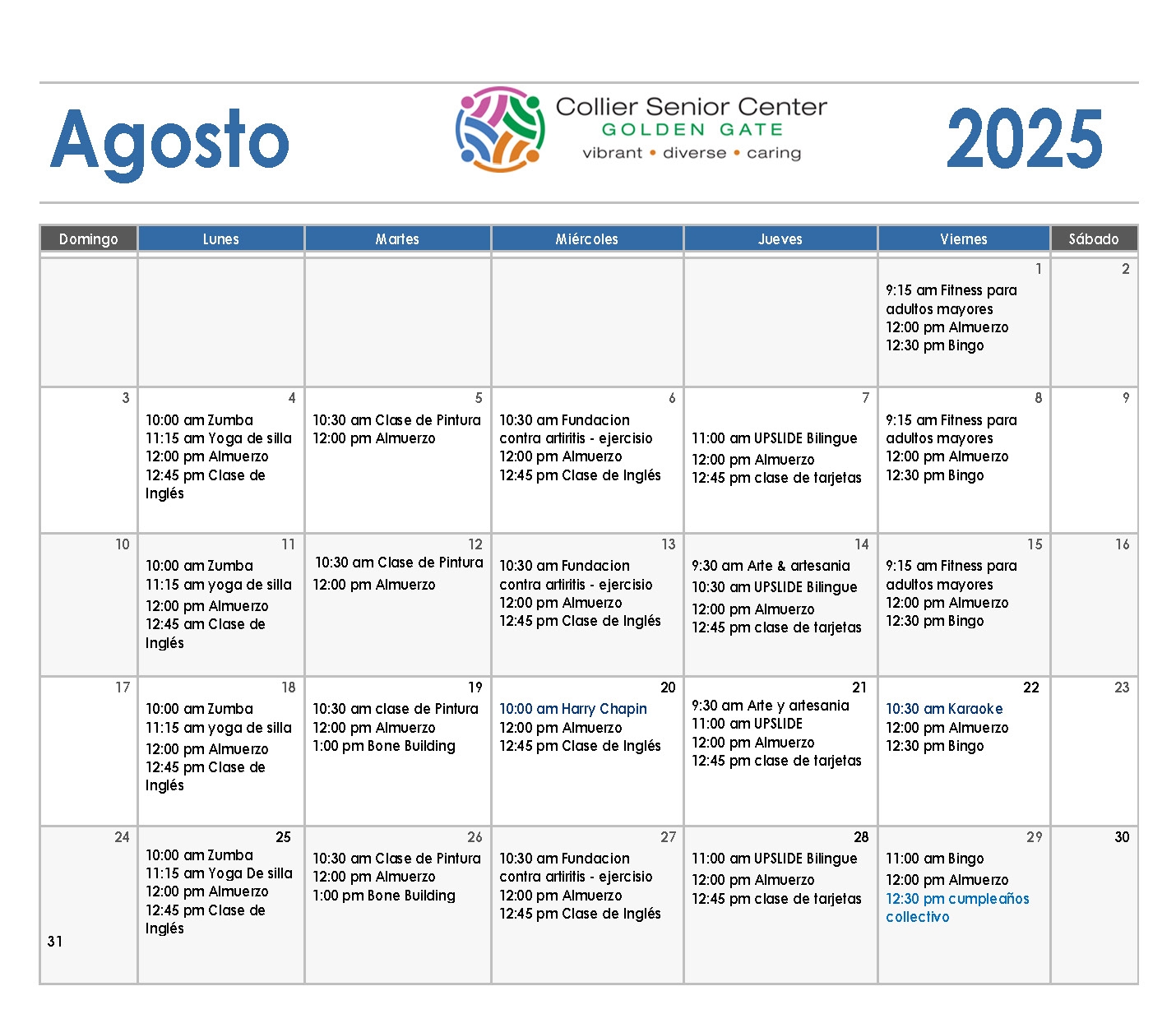 Calendar Collier Senior Center