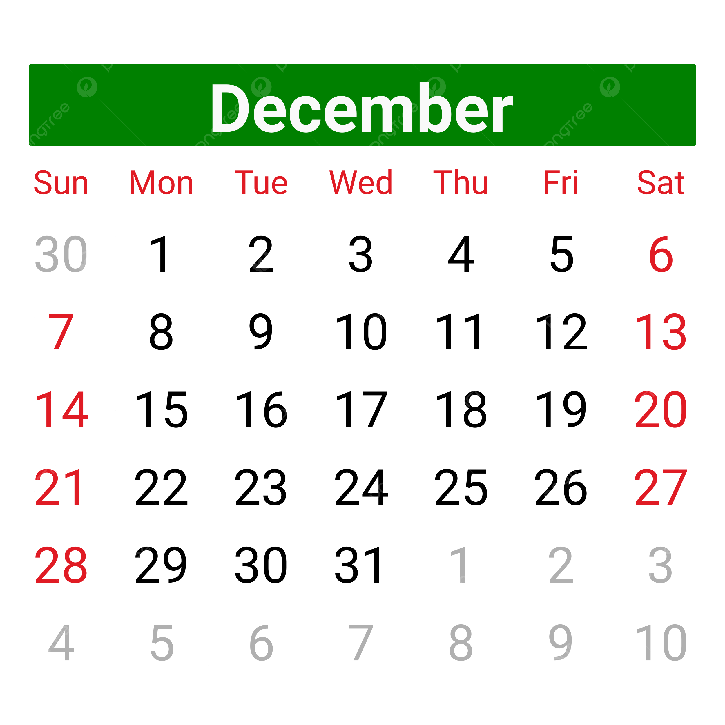 Calendar December 2025 Vector Calendar 2025 December 2025 Monthly PNG And Vector With Transparent Background For Free Download
