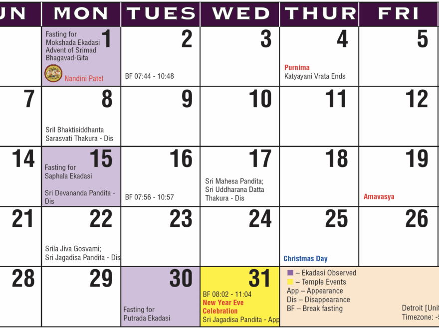Calendar ISKCON Detroit