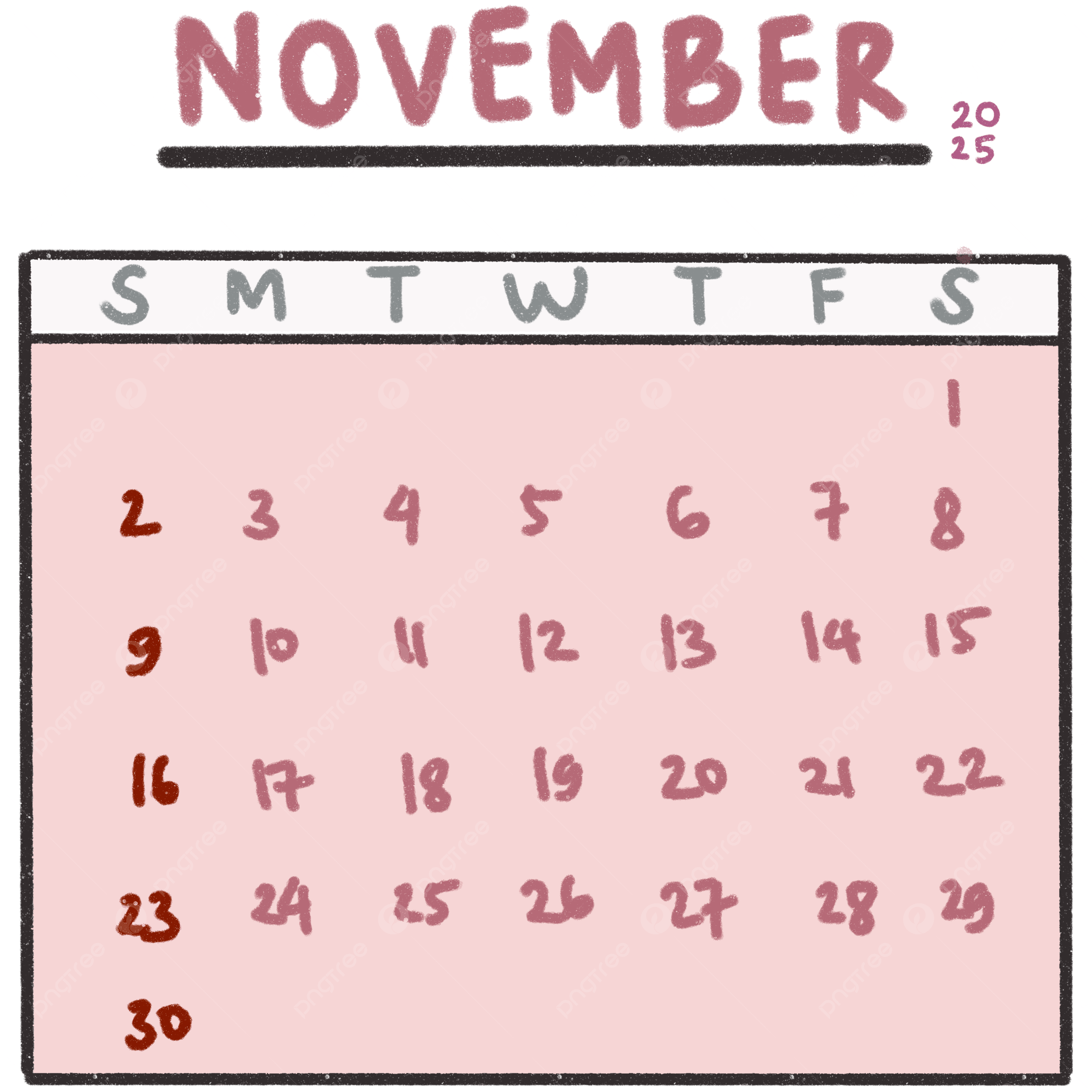 Calendar November 2025 Theme Pink Cute Aesthetic 2025 Calendar November PNG Transparent Clipart Image And PSD File For Free Download