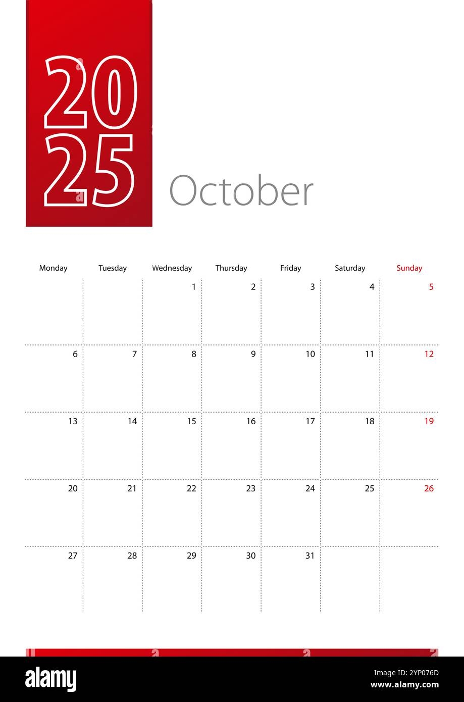 Monthly October Calendar 2025 Vertical