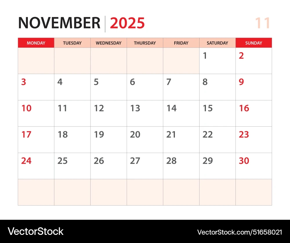 November Calendar 2025 Template