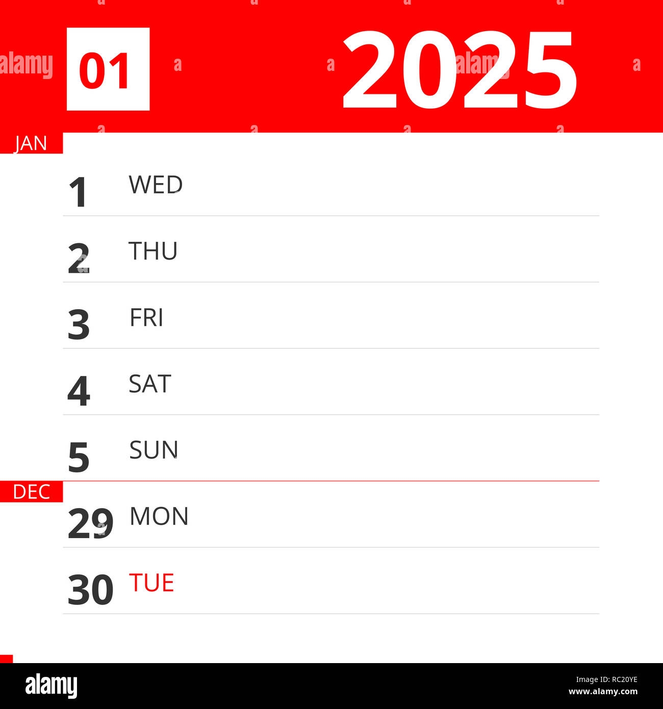 December 2025 Weekly Calendar