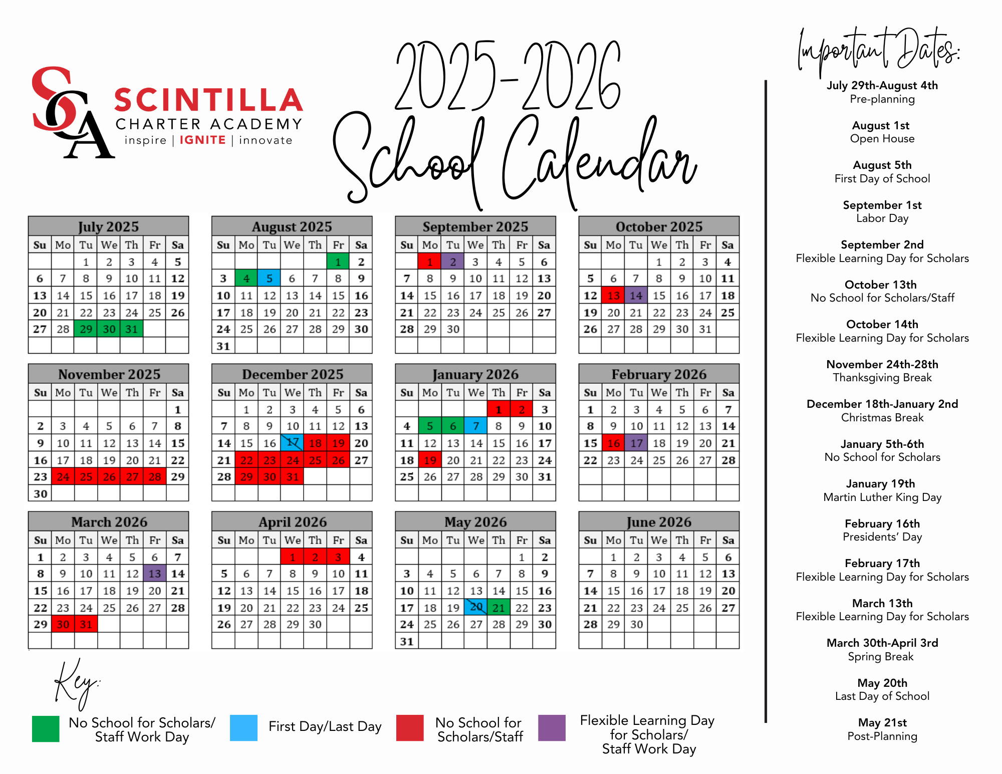 Julian Charter School 2026 Calendar
